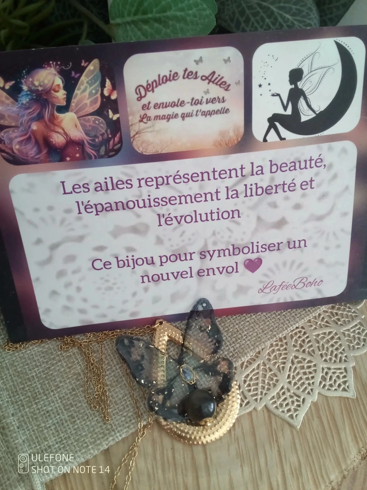 Collier papillon noir avec pierres obsidienne oeil céleste – photo 5